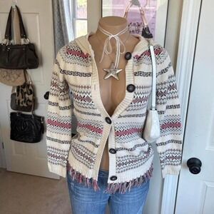 Y2K 2000s Fair Isle Hooded Knit Cardigan Sweater